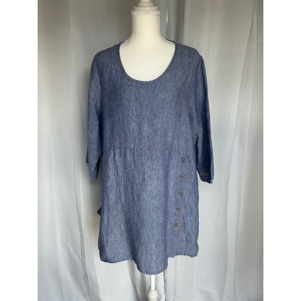 Flax Linen Tunic Top 3/4 Sleeves, oversized,Lagen, minimalist, coastal Boho.
